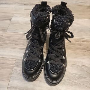 Circus Sam Edelman Combat Boots Womens 9 Black Faux Leather Shearling‎ Gretchen
